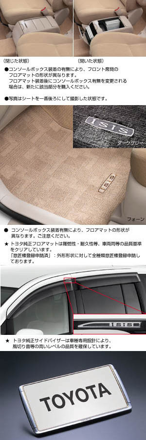 BASIC item (console box) (floor mat (deratsukusutaipu “for base” “console box attaching”) (side visor) (number frame (front/rear puresuteji))